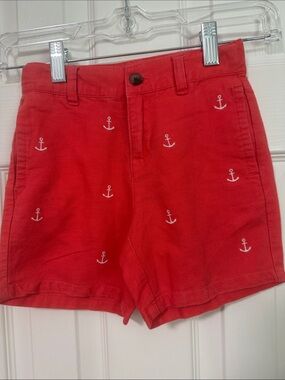 Janie and Jack Red High-Waist Anchor Embroidered Shorts